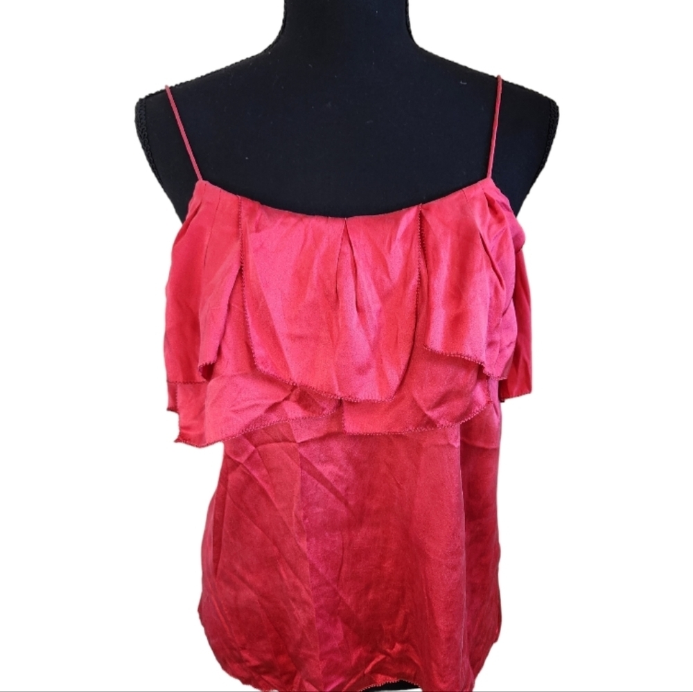 REBECCA TAYLOR 100% silk camisole tank top with ruffle red size 12